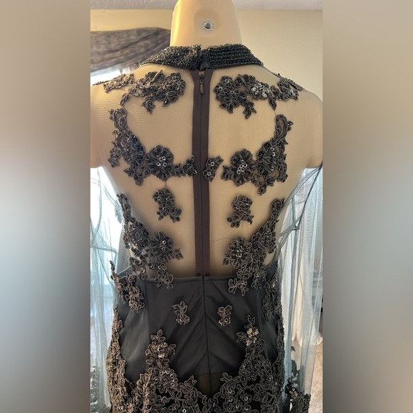 Embroidered Mesh Long Dress - Gray - Picture 4 of 16